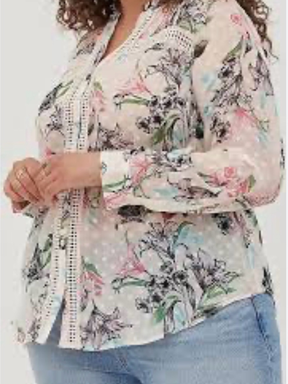 Torrid Floral Lace-Trim Sheer Button Blouse Size 2X